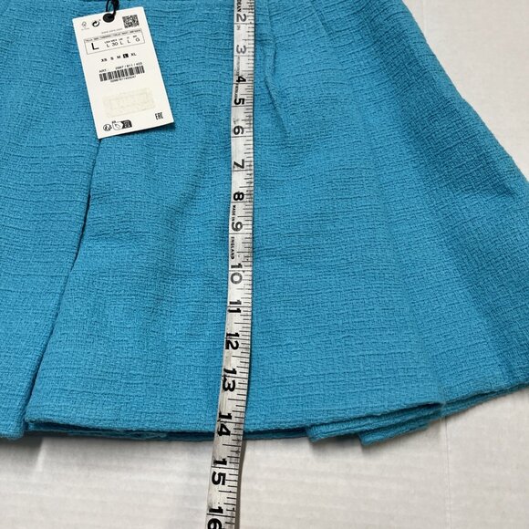 Zara Skort Womens L Blue Boucle‎ Knit Tweed Pleated Mini Preppy Office Siren - Picture 5 of 9